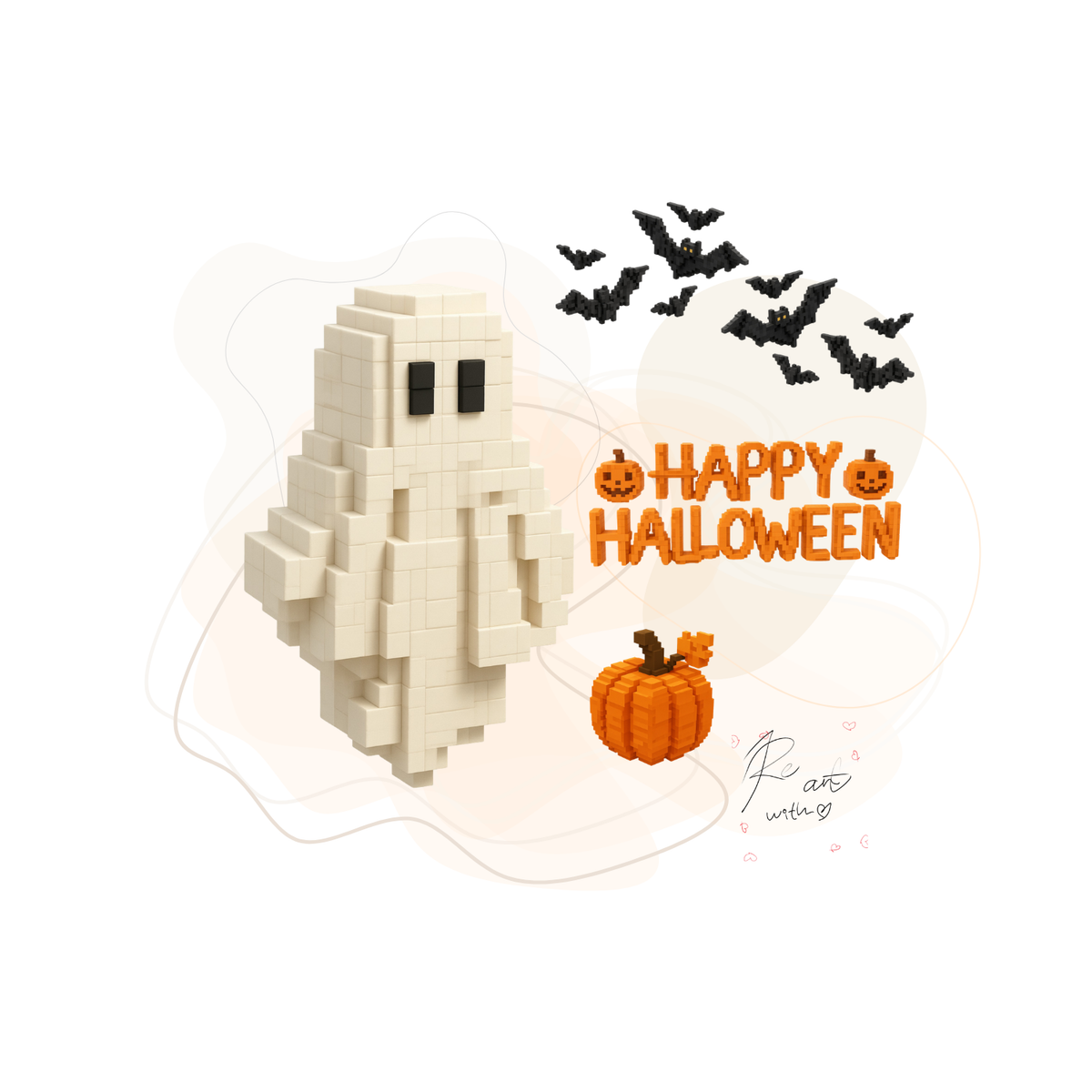 Halloween Ghost Pixel Art Greeting Card 5x5 inch by re arts